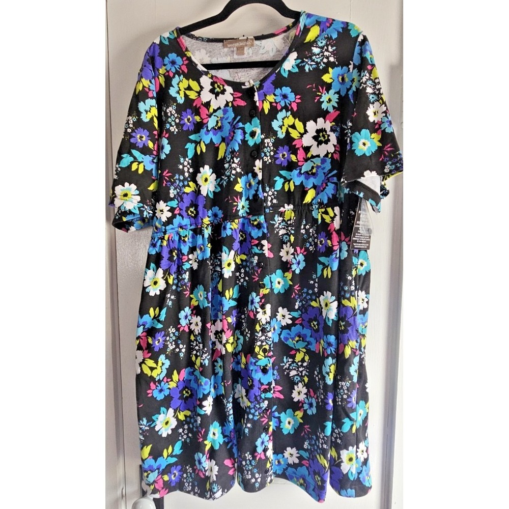 NWT woman within 22/24 1X Petite floral button front dress pockets cotton blend